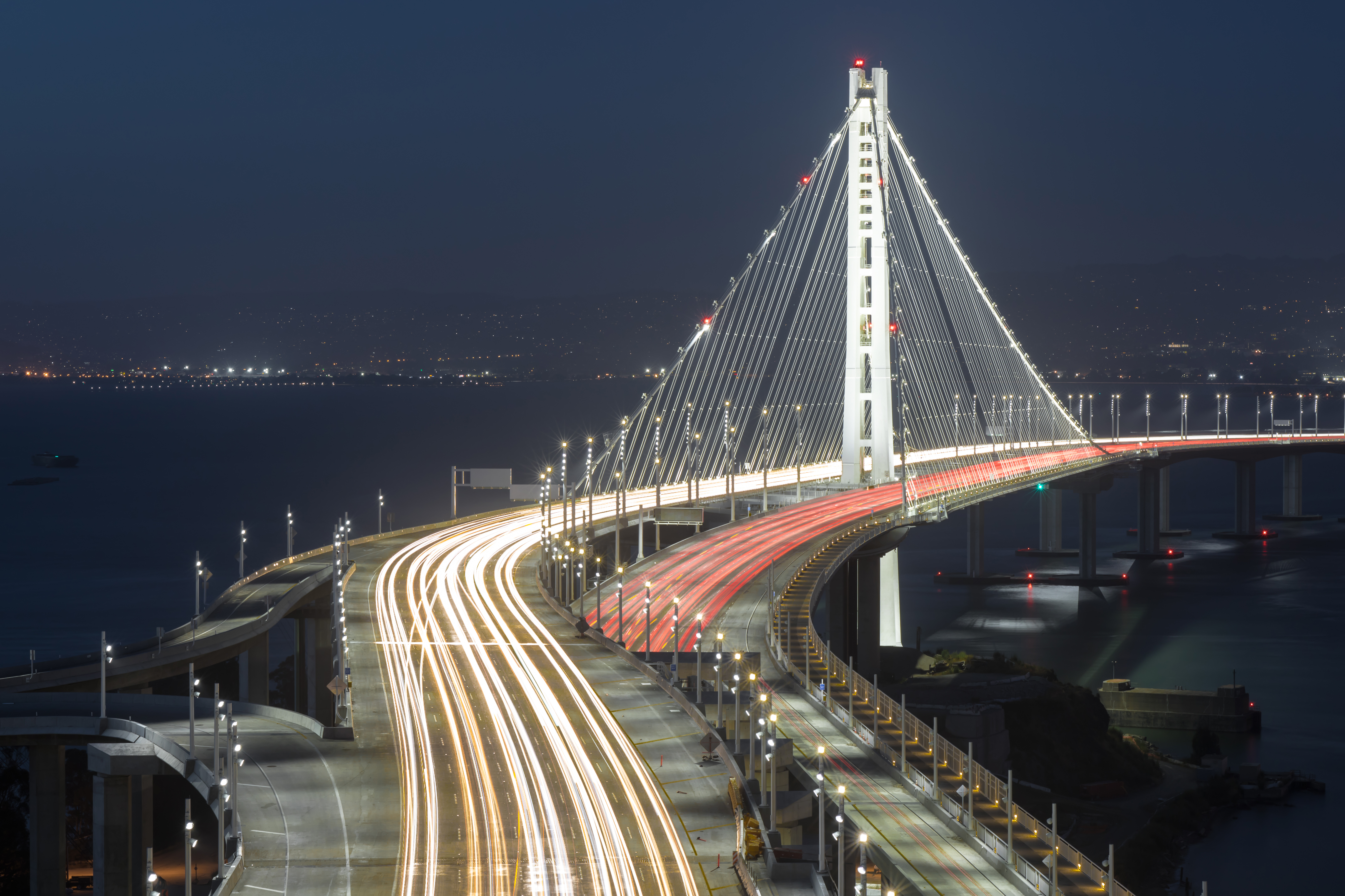 Night view of a bridge with traffic Night view of a bridge with traffic
